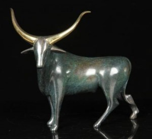 Standing Bull Sculpture by Loet VANDERVEEN - auction artwork with signature