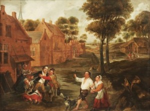 A Fight Outside The Inn by Hendrick BUTO - auction artwork with signature