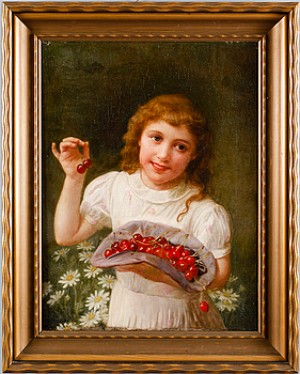 Flicka Med Körsbär by Adolf LANGHARD - auction artwork with signature