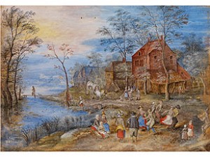 Bäuerliche Genreszene Vor Gehöften Am Flussufer by Peeter GYSELS