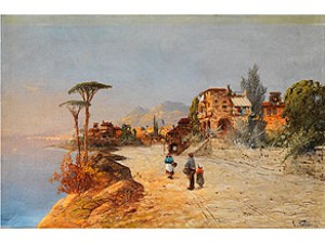 Italienische Künstenlandschaft Mit Figurenstaffage by Carlo FOLLINI - auction artwork with signature