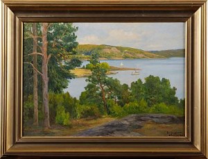Vik Med Båtar by Robert LJUNGQUIST - auction artwork with signature