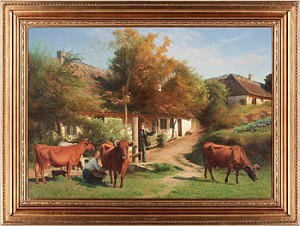 Vid Middagstid Efteraar. Kvinna Och Man Med Kor by Hans Ole BRASEN
