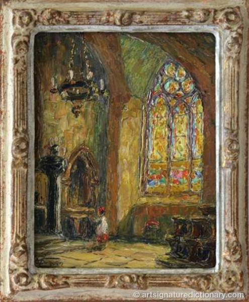 Kyrkointeriör by Victor Louis CUGUEN - auction artwork with signature