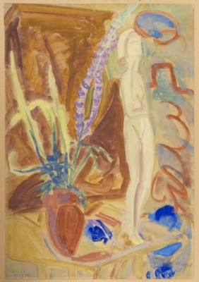 Blumen Und Holzfigur by Erich HECKEL