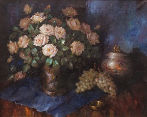 Stilleben Med Rosor by Sally Nikolai PHILIPSEN - auction artwork with signature