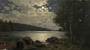 Lake Scene In Moonlight by Fridolf WEURLANDER - auction artwork with signature