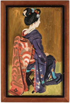Sittande Kvinna Klädd I Kimono by Takuji NAKAMURA - auction artwork with signature