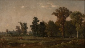 ''autumn On The River Peres (sic)'', Missouri Landscape With Figure And Dog by Joseph Rusling MEEKER