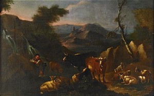 Pastoralt Landskap Med Boskap Och Herde by Philipp Peter ROOS