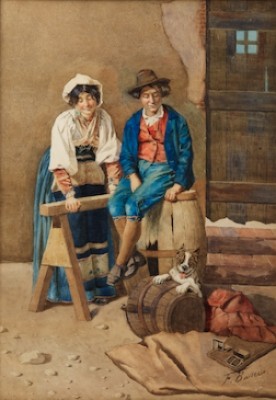 Watching The Puppy by Federico BALLESIO - auction artwork with signature