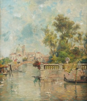 Venetian Summer View by Adolphe KELLER - auction artwork with signature