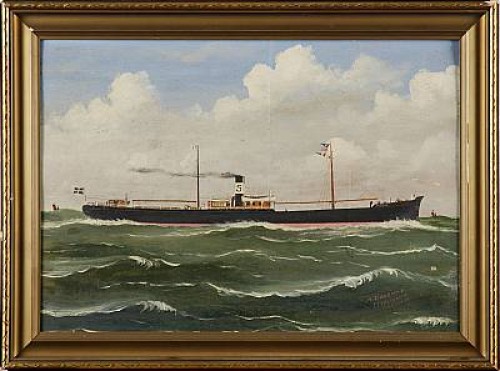 Fartygsporträtt Av Lastfartyger Freja, by H DOORMAN - auction artwork with signature