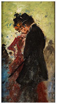 Junger Herr Im Zylinder Mit Dame In Rotem Kleid by Pietro SCOPPETTA - auction artwork with signature