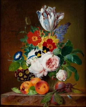 Blumenstillleben Mit Pfirsichen Und Pflaumen by Theodor MATTENHEIMER