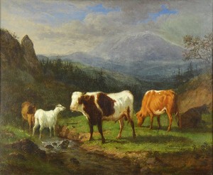 Cattle And Goats By A Stream by Victor De GRAILLY - auction artwork with signature