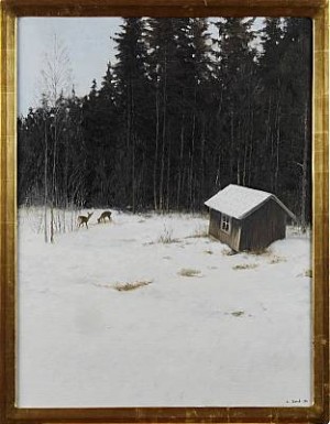 Rådjur I Skogsbryn Med Stuga by Lennart SAND