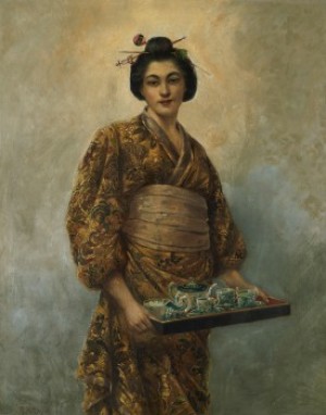 Geisha Med Tebricka by George Dunlop LESLIE - auction artwork with signature