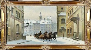 Stadsmotiv Med Sällskap På Släde by Georges CSATO - auction artwork with signature