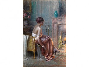 Junge Dame Am Kaminfeuer by Delphin ENJOLRAS