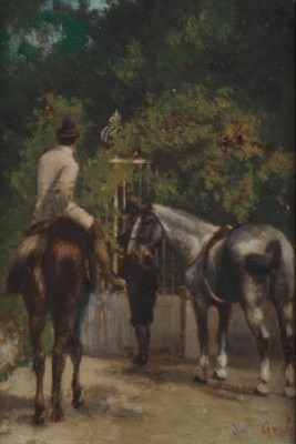 Horses, Rider And Groom by Jean Richard GOUBIE - auction artwork with signature