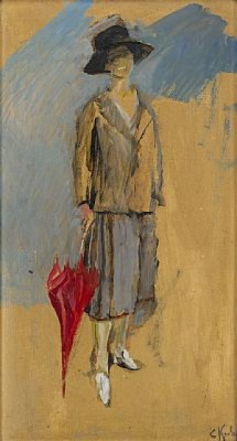 Kvinna Med Rött Paraply by Christian KROHG