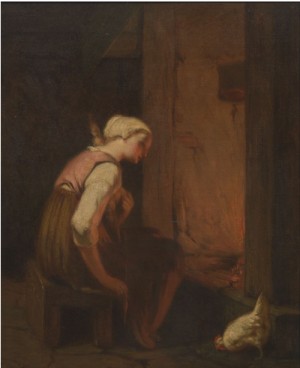 Woman With A Spindle By Hearth Light by Philibert Léon COUTURIER