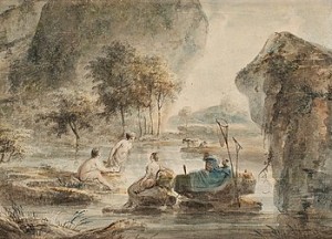 Pastoralt Landskap Med Badande Herdinnor by Elias MARTIN
