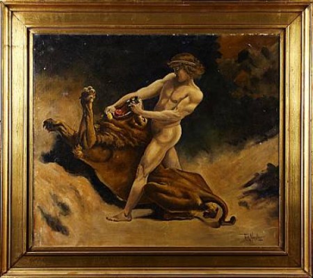 Simson Och Lejonet by Dick MEESTER - auction artwork with signature