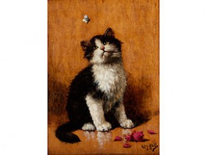 Kätzchen Mit Schmetterling by Léon Charles HUBER