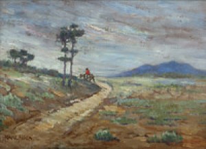 Three Works Depicting Indians In Landscapes: ''a Signal Fire'', ''apache Land'' And An Indian On Horseback, The First And Second by Carl (Karl) Everton MOON