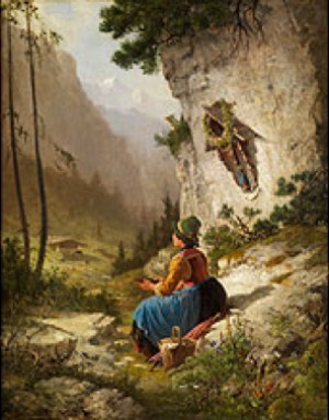 Junge Sennerin Auf Der Rast Vor Einem Andachtskreuz by Bernhard FRÖHLICH