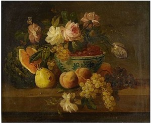 Stilleben Med Frukt Och Blommor by BAUDOIN - auction artwork with signature