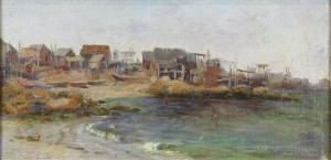 Fishing Shacks By The Bay by Calithea VIVIAN - auction artwork with signature