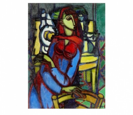 Femme En Rouge Et Bleue by Pierre César LAGAGE - auction artwork with signature