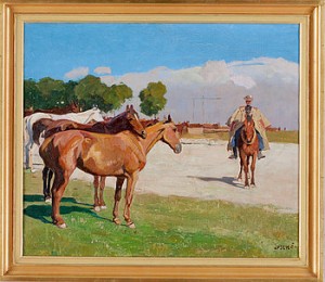 Landskap Med Ryttare by Bela JUSZKO - auction artwork with signature