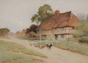 Shepherd Herding Cattle Down A Road by Arthur Claude STRACHAN