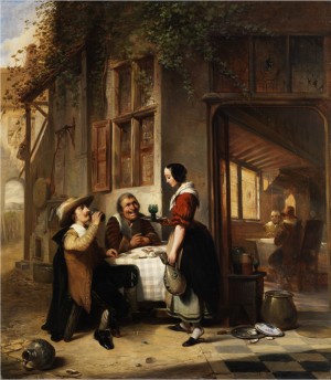 Schankstube Mit Gästen Und Junger Kellnerin by Philippe-Jacques Van BREE
