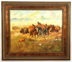 Buffalo Hunting by Paul Grant WARCLOUD - auction artwork with signature