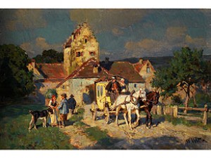 Postkutsche Vor Dem Tor Eines Fränkischen Städtchens by Wilhelm VELTEN