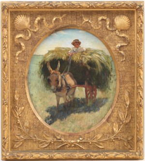 Boy On A Hay Wagon by Charles Schoff PARKER - auction artwork with signature