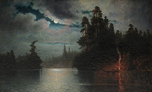 Månskenslandskap Med Fiskekanot by Johan Petter OLAI - auction artwork with signature