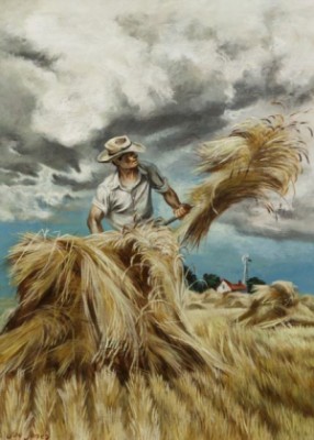 Raking Hay by Joseph ‘Joe’ JONES - auction artwork with signature
