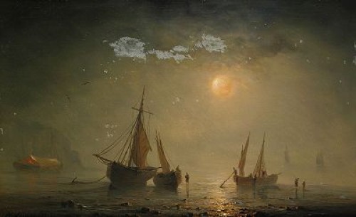 Kustvy I Månsken by Henriette Herminie GUDIN