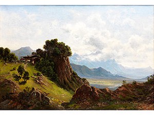 Voralpenlandschaft Mit Einer Alm Und Figurenstaffage by Joseph SCHOYERER - auction artwork with signature