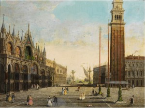 Piazza San Marco In Venedig Mit Dogenpalast, Campanile Sowie Figurenstaffage In Zeitgenössischer Kleidung Um 1800 by Giuseppe Bernardino BISON