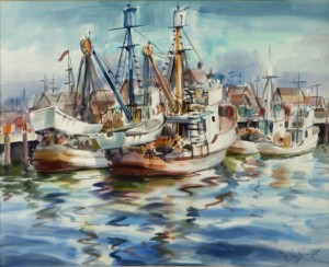 Fish Harbor, San Pedro by James Couper WRIGHT - auction artwork with signature