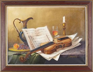 Stilleben Med Fiol Och Noter by Mihály BALOGH - auction artwork with signature