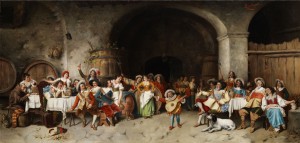 Grosse Festgesellschaft In Historischen Kostümen Mit Musikeinlage by Giuseppe GALLI
