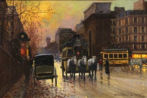 Parisian Street Scene With Horse Drawn Carriages by Edouard Léon CORTES